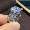Square Clear Solitaire Baguette Two-Ring Set In Silver Tone view 2