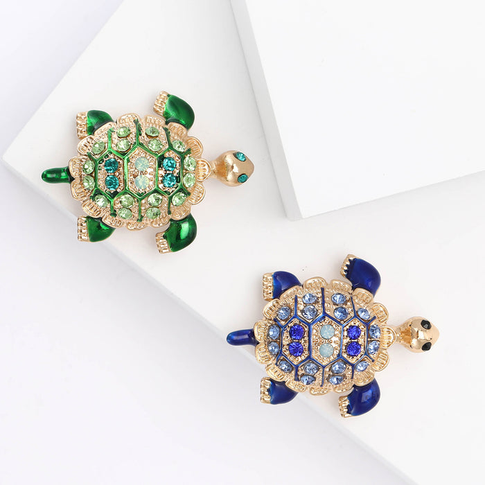 Jeweled Enamel Sea Turtle Brooch in Blue or Green Colorways