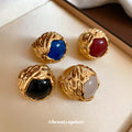 Gold Openwork Dome Resin Cabochon Open Rings Four Colors view 2
