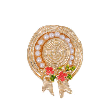 Gold Tone Flower Pearl Look Metal Brooch Pin 3.8 x 5 cm