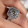 Cushion Halo Statement Ring With Baguette Shoulders In Silver Tone view 3