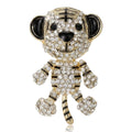 Rhinestone Tiger Brooch Gold Or Silver Tone Clear Crystal Body view 1