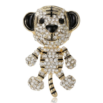 Rhinestone Tiger Brooch Gold Or Silver Tone Clear Crystal Body