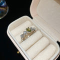 Two Silver Tone Green Link And Oval Crystal Open Ring Designs view 6