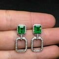 Silver Tone Green Rectangle Crystal Drop Earrings Jewelry view 1