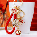 Jeweled Lucky Cat Bell Keychains with Braided Loops and Tassels view 4