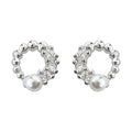 Silver Tone Clear Stone Wreath And White Pearl Stud Earrings view 5