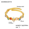 Open Band Bezel Zircon Rings Gold Steel White Multicolor Size 7 view 8