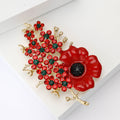 Red Enamel Poppy Rhinestone Branch Brooch Single Style view 3