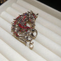 Filigree Rhinestone Horse Head Brooch Red Green Styles view 6