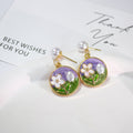 Gold Round Enamel Floral Pearl Drop Earrings 9 Colorways view 12