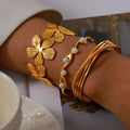 Open Cuff Bangles Flower Pearl Wave Triple Band Gold Steel view 3