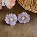 Fabric Daisy and Pearl Stud Earrings in Seven Colors view 3