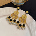 Black and Cream Bead Gold Filigree Chandelier Earrings view 7