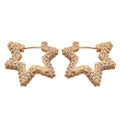 Silver Tone Rhinestone Double Star Huggie Earrings view 5