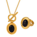 Black Agate Oval Toggle Pendant Necklace Matching Open Ring view 5