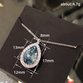 Silver Blue Teardrop CZ Halo Pendant Necklace Alloy view 4