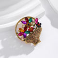 Red Gold Tone Flower Basket Metal Brooch Pin for Jackets and Lapels view 4