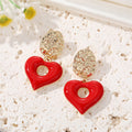 Gold Tone Red and Green Open Heart Drop Stud Earrings view 6