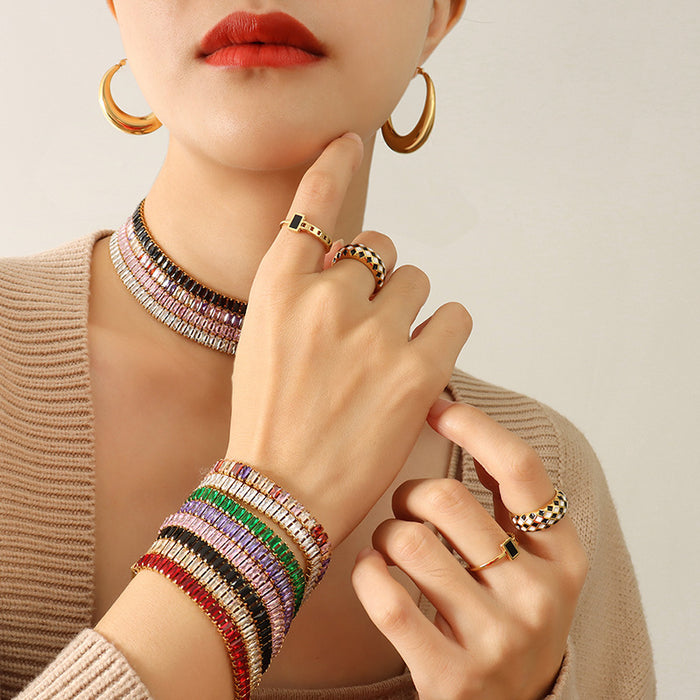 Baguette Cubic Zirconia Necklace And Bracelet Multi Color Set