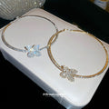Crystal Butterfly Collar Necklace in Silver and Gold Tones view 4