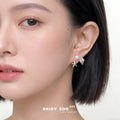 Silver-Tone Pearl Front Starfish Conch Shell Ear Jacket Studs view 2