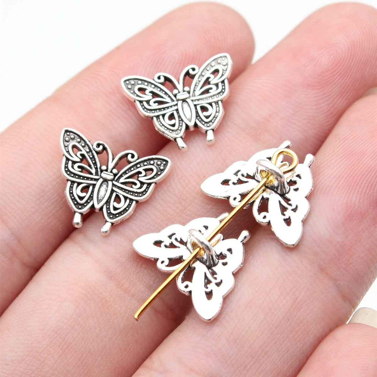 15x12mm 0.69g Antique Silver Zinc Alloy Butterfly Small Hole Beads for Bracelet Necklace DIY