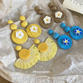Woven Flower Drop Earrings in Four Bright Designs Fashion Jewelry view 3