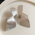 Textured Geometric Drop Earrings in Gold and Silver Tones view 7