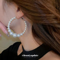 White Graduated Pearl Oversized Statement Hoop Earrings view 3