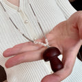 Wood Mushroom Pendant Necklace Silver Chain Pearl Crystal view 1