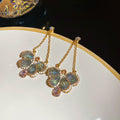 Green Crystal Butterfly Drop Earrings with Floral Bead Clusters view 6