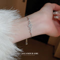 Silver Tone Flower And Leaf Crystal Slider Bracelet With Fine Chain view 2