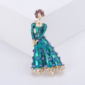 Enamel Lady in Gown Brooch Rhinestones Red Pink or Teal view 8