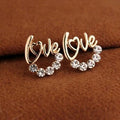 Gold LOVE Word Clear Look Crescent Hoop Stud Earrings view 1