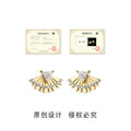 Gold Fan Triangle CZ Stud Earrings Pavé Crystal Arc view 3