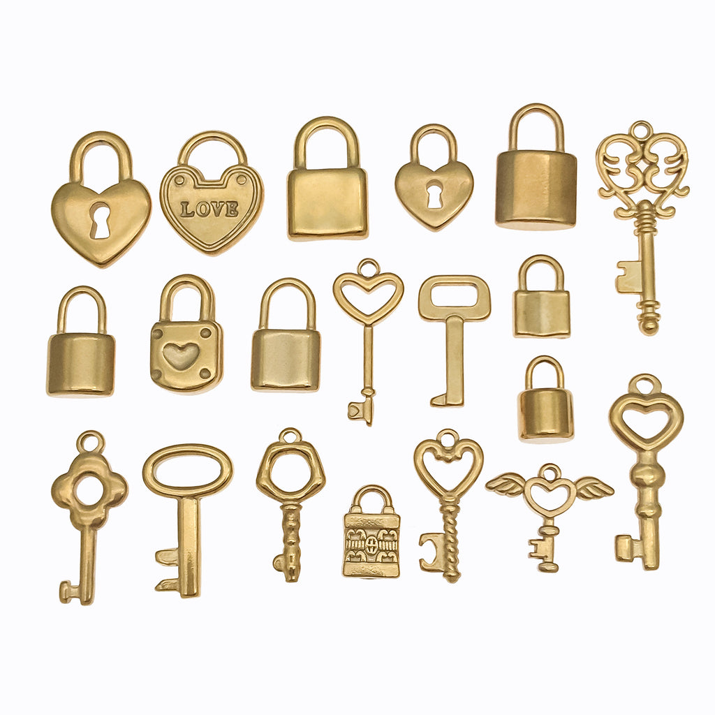 Polished Stainless Steel Heart Lock Key Charm Pendant for Bracelet Necklace DIY