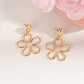 Gold Tone Open Five Petal Flower Long Dangle Stud Earrings view 2