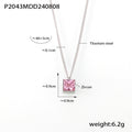 Steel Square Pink Zircon Pendant Curb Chain Necklace view 6
