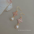 Pink CZ Flower Freshwater Pearl Drop Hook Earrings view 3