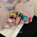 Silver CZ Large Rectangular Open Band Ring 3 Colors view 3