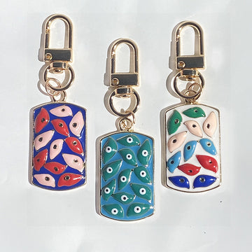 Enamel Multi Eye Dog Tag Keychains Lobster Clasp 4 Styles