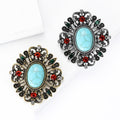 Ornate Oval Turquoise Color Crystal Brooch for Jackets, Coats, and Scarves view 4