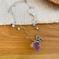 Purple Resin Strawberry Earrings and Pearl Pendant Necklace view 2