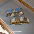 Oval Cross Coin Stretch Bracelet Gold Silver Glitter Medallions view 2