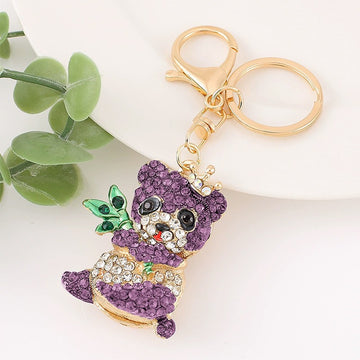 Rhinestone Crown Panda Keychain Metal Bamboo Bag Charm