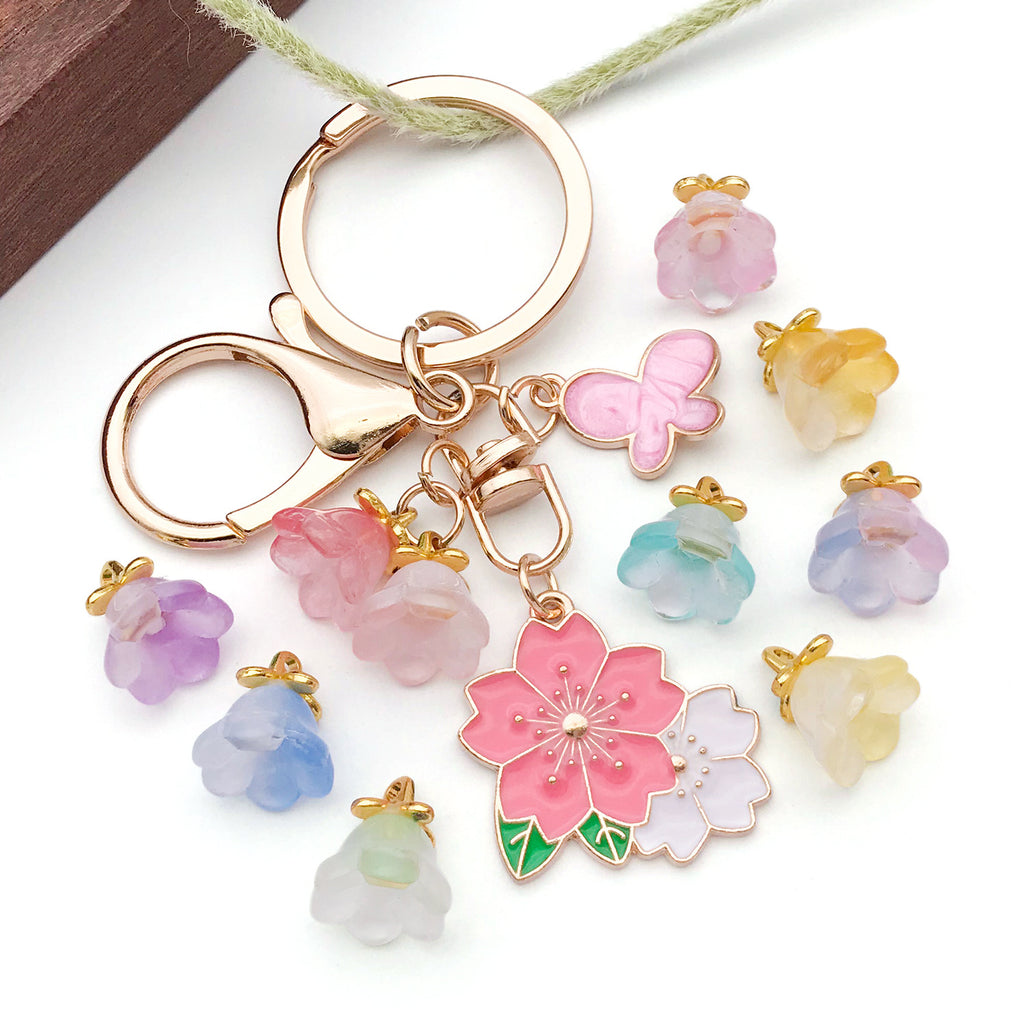 Gradient Glass Green Leaf Lily of the Valley Charm Pendant for DIY Earrings Keychain