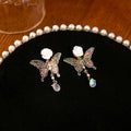 Clear Glitter Butterfly Rose Pearl Drop Earrings Studs view 4