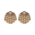Gold Tone Cluster Flower Stud Earrings With Round Beaded Petals view 5