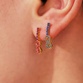 Gold Figure-Eight Drop Earrings Pink Or Blue Zircon Pave view 2
